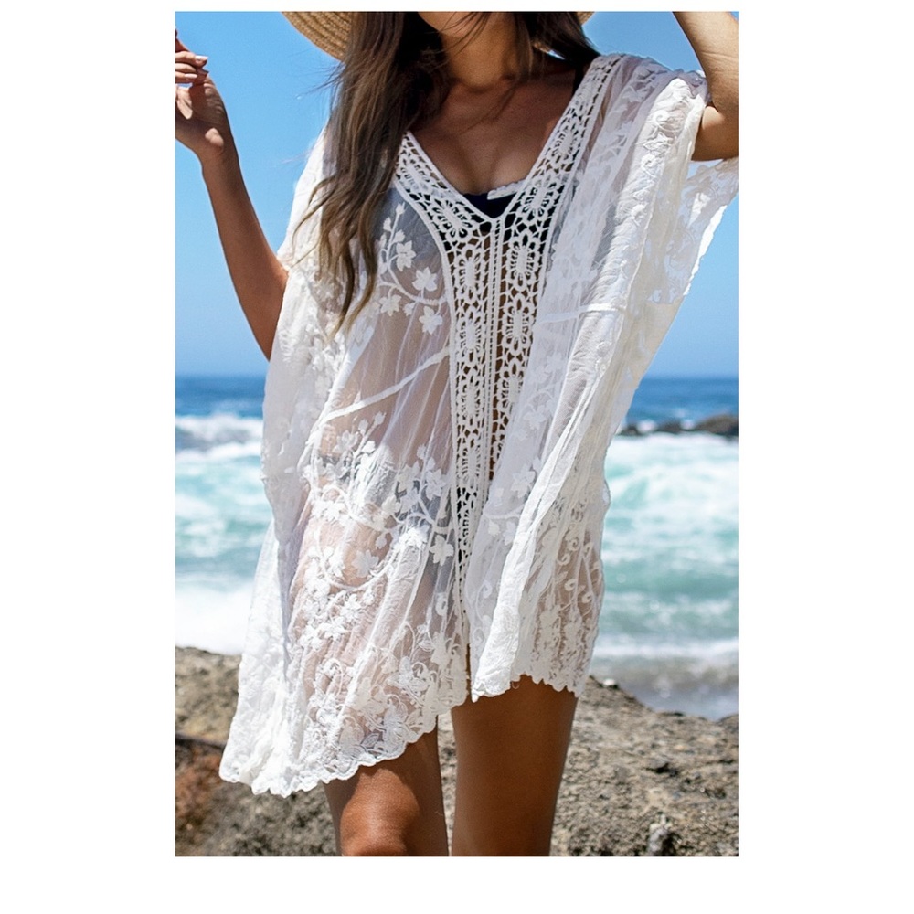 CUPSHE Women’s cover up white lace crochet NWT